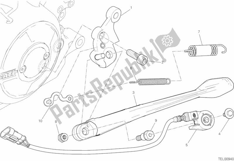 All parts for the Side Stand of the Ducati Diavel Xdiavel Sport Pack Brasil 1260 2019